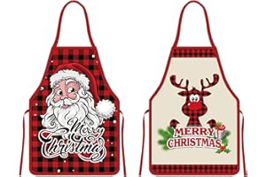 LUVDECO Fartuchy świąteczne dla mężczyzn kobiet dorosłych Święty Mikołaj łoś wodoodporny fartuch kreskówka fartuch kuchenny regulowany na Boże Narodzenie rodzinny obiad pieczenie gotowanie grill