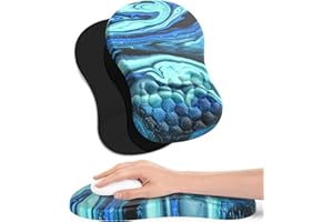 Giecy Mousepad mit Handauflage mit Massage-Design, Ergonomische Mauspad mit Memory-Schaum und Rutschfester PU-Unterseite, Handballenauflage Maus für Büro (Blau&Schwarzer Marmor)
