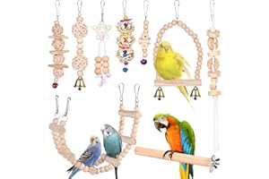Vogelspielzeug, Vegena 9er Set Vögel Holzleiter Spielzeug mit Landeplatz Vogelkäfig Zubehör für Wellensittich Papageien Graupapageien Nymphensittiche Finken Sittiche Aras Kakadus