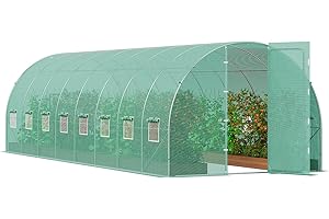 VEVOR Serre Tunnel Jardin, 835x290x225 cm, Tente Abri Plantes avec Cadre en Acier Galvanisé, Couverture en PE Verte, Porte à Glissière Enroulable, 16 Fenêtres, pour Extérieur Cultiver Légumes Fleurs