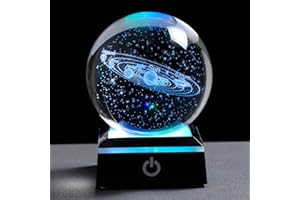 NAZUSA 3.15" (80 mm) Solar System Crystal Ball 3D Sun System Planets Model Globe with LED Base Home Decorative Ornament Astronomy Gifts (Black base)