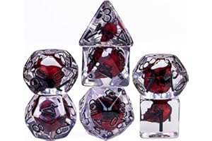 Cusdie 7PCS Polyhedral DND Dice, D&D Dice, Skull Dice Set for Dungeons and Dragons RPG Table Games(Red Skull w/Black Numbers)