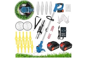 WRNEAOCH Débroussailleuse électrique sans fil en métal avec 2 batteries, chargeur et lames de rechange à changement rapide, 24 V, coupe de 15 cm de diamètre, convient pour le jardin et la pelouse