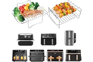 ‎ENSINE ENSINE Heißluftfritteuse Zubehör – 2 Große Airfryer Grillrost Mit 4 Spießen, Passend Für Ninja AF500EU/AF451EU/AF400EU/SL400EU, COSORI Twinfry 10L/Dual Zone 8.5L, Cookwise, Russell Hobbs 9L
