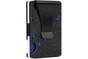 ROSSM Cartera para Hombre con Bloqueo RFID - Tarjetero Hombre Minimalista de Fibra de Carbono y Metal para Tarjetas de Crédito con Pinza y Banda Elástica para Billetes