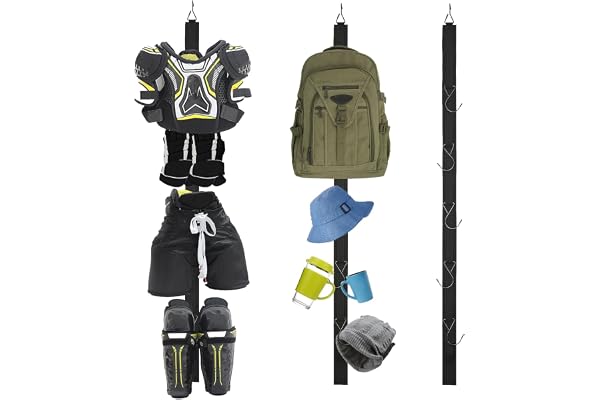 CFHOONY Ishockeyutrustning Stativ, Hockeyklädhängare, 5 Krokar, Svart, Nylon, Bärbar, Hållbar, Justerbar, Hockeyutrustning, Sportsutrustning, Kläder