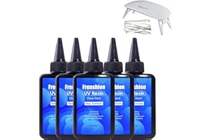 FRENSHION Mini lámpara + fórmula actualizada 5x100g resina ultravioleta transparente de cristal curado por energía solar luz solar activa kit de fabricación de joyas de resina ultravioleta dura