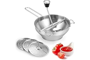 Marstey Passiergerät, Passiergerät aus Edelstahl mit 3X Siebeinsatz, Ø 19 cm, Mühle Presse, Spülmaschinengeeignetfür Suppe Marmelade Baby Brei Saucen
