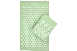 BODHI Zestaw akupresury VITAL niebieski, dywan 74 x 44 cm + poduszka 33 x 28 cm + nylonowa torba do przenoszenia. 100% bawełna i kwiaty z hipoalergicznego twardego tworzywa ABS (pastelowa zielona)