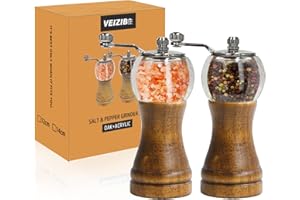 VEIZIBEE Set 2 macina sale e macina pepe, Macinino manuale in legno massiccio per macinare pepe e sale, Nucleo di macinazione in ceramica grana regolabile, macina sale pepe spezie (Colore antico 2pcs-6in)