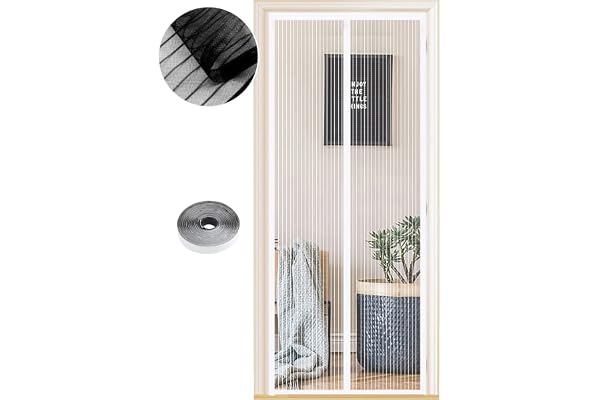 Moustiquaire Magnétique pour Portes, Différentes Tailles, 140X 210cm, Puissants Aimants, Fermeture Automatique, de Porte Rideau Couloirs Patio Sans Perçage, Rayures Blanches