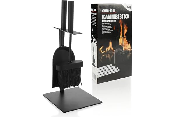 COM-FOUR® 3-delad skorsten i svart i kompakt storlek av metall, med spade