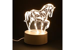 TOYANDONA Animal Nuit Lumière 3D Cheval Illusion Lampe USB Alimenté LED Signes Décoration pour Chambre Salon Bureau Lampe de Bureau Acrylique