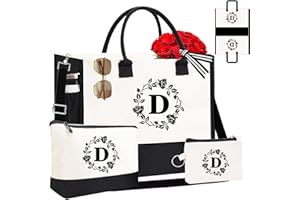 ADORYOUNG Monogram Personalized Initial Canvas Tote Bags for Women, Double-sided Embroidery Monogrammed Tote Bags Gifts for Women
