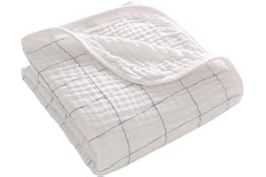 Miracle Baby Muselina bebé,110x150cm,Manta de Algodón,Swaddle Blanket de Arrullo para Bebe,Baño De Envolver para Recién Nacido(Rejilla Blanca,Doble Capa)