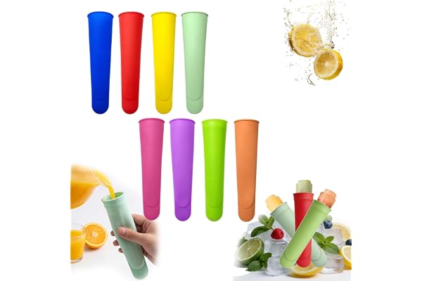 Glassformar silikon – återanvändbara vattenisformar – 6 stycken isglassformar – glassskrapa vattenis isglassformare, isformare, Ice Pop Maker