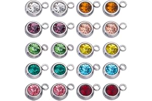 SUNNYCLUE 1 boîte de 40 breloques en Strass en Acier Inoxydable, 10 couleurs, Breloques en Cristal en Vrac, Perles Rondes, Mini Petites Pierres de Naissance, Breloques pour la Fabrication de Bijoux, C