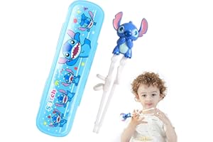 SYKEROUT Palillos de dibujos animados para niños, palillos Lilo & Stich para niños para principiantes, para entrenar palillos para niños, principiantes, antidesplazamiento, incluye caja portátil