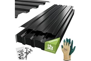 GARMIO® Profilblech Amalfi 129x45 cm Trapezblech Set mit 12 Stück, 7 m² Dachblech inkl. Schrauben, verzinkter Stahl schwarz
