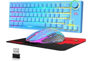 ZIYOU LANG Kit Tastiera e Mouse Gaming Wireless, 2.4G Senza Fili Semi-Meccanica Tastiera di Gioco con Ricevitore USB,4000mAh Ricaricabili,RGB Rainbow Backlit+2400 DPI Mouse Mute+ Mouse Pad per PC Mac-Blu