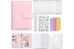 LEEGOHI Ring Binder Set, 28 pcs Budget Binder with Cash Envelopes, Label Sticker Sheets, Budget Sheets, Money Saving Wallet Ring Binder Notebook with Pockets for Budget Plannerr, Travel, Work (Pink)