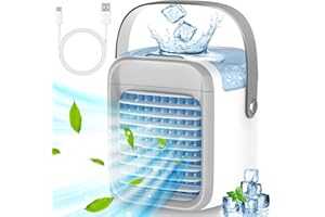 GLINTDLIUNOVIP Portable Air Cooler, Rechargeable Evaporative Air Conditioner Fan with 3 Speeds 7 Colors, 3 in 1 Air Cooler with Water Tank, Cordless Personal Air Cooler with Handle for Home, Office and Room