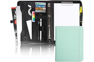 Vebon® Portfolio A4 "Berlin" I Fermeture Éclair + porte-bloc I Conférencier support document + sacoche pour ordinateur portable I Rangement supplémentaire I Bleu I Similicuir