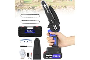 VICKYHOME 6 Inches Mini Chainsaw, 600W Cordless Electric Chain Saw Powerful Wood Cutter for Cutting Trees, Small Chainsaw Tree Saw with 1500mAh Battery, 2 Chains, Blue