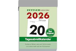 ‎ZETTLER Zettler Tagesabreißkalender M 2026 – Abreißkalender 5 × 7 cm, 1 Tag pro Seite mit Sudoku, Sprüchen, Rätseln & Rezepten auf den Rückseiten, FSC-zertifiziert