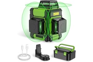 Laser Level 360 Green, Huepar 3D Lazer Level Self-Leveling 12 Lines Cross Line Lazer Leveler Three-Plane Leveling with Pulse Mode, Rechargeable Li-ion Battery, Magnetic Bracket, Hard Carry Case