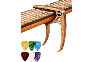 TPZORJX Capotasto Chitarra Acustica, con 6 Plettri Chitarra, Capotasto per Classica Chitarra Elettrica Ukulele Bass Violino Alloy Nero