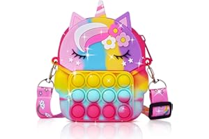 Ainiv Pop Push It Bag, Handbag, Pop Bag, 2-in-1 Fidget Toys Bags, Shoulder Bag with Adjustable Length Strap, Unicorn Fidget, Anti-Stress Toy Shoulder Bag for Children, Multicoloured