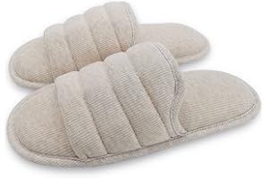 ofoot Męskie bawełniane wygodne kapcie z otwartymi palcami, antypoślizgowa pianka memory na lato, do użytku wewnątrz