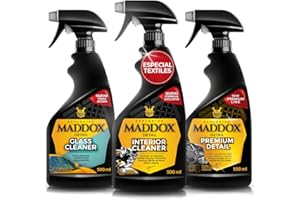 Maddox Detail - Kit Limpieza Premium de Tapicería, Salpicadero y Cristales y Acabados Interiores | Limpieza Completa para Coche | Interior Cleaner + Glass Cleaner + Premium Detail 3x500ml