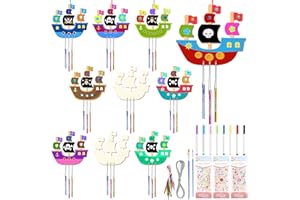 TOPJOWGA 64 Pièces Kits Bateau Pirate Enfant Carillon à Vent, Bricolage Bateau de Pirate en Bois, Artisanat de Bateau de Pirate, Bricolage Bateau Pirate, Carillons Éoliens en Bois