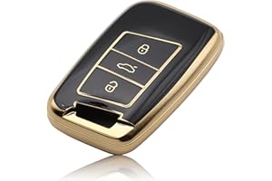 ‎FOAMO FOAMO Autoschlüssel Hülle Kompatibel mit VW Passat B8, SEAT, Skoda Keyless Autoschlüssel - TPU Schlüsselhülle - Schutz-Hülle für Autoschlüssel Schwarz-Gold