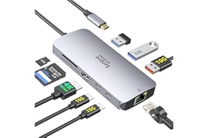 SELORE&S-GLOBAL USB C to HDMI Adapter, Type C to HDMI 4K Adapter 10Gbps USB C Splitter 9 in 1 to 4K HDMI, 3 Port 10Gbps USB 3.1 Splitter, Gigabit Ethernet, 2*USB 3.0 dongle, SD&Micro SD Card Reader for MacBook