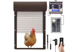 Aofesel Porte Poulailler Automatique Solaire, Porte à Volets Roulants, Porte Automatique Poulailler en Aluminium avec Affichage LED, Capteur de Lumière, Telecommande, Commande de Minuterie