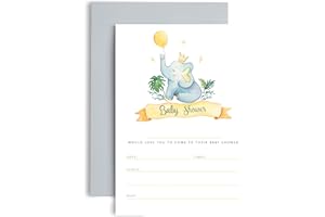 Huxters Baby Shower invitations 10 pack of Grey and Yellow Watercolour design for boy or girl - Ready to write invitations with Pale Grey Envelopes