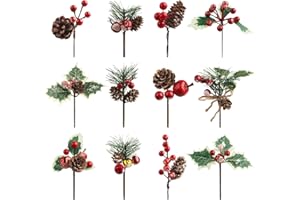 LARBER 12 Pezzi Plettri di Pino Artificiali Rami di Pino Artificiali Bacche di Aghi di Pino di Natale per Artigianato Fai Da Te Che Avvolgono le Ghirlande Floreali di Ricostituire la Decorazione Natalizia