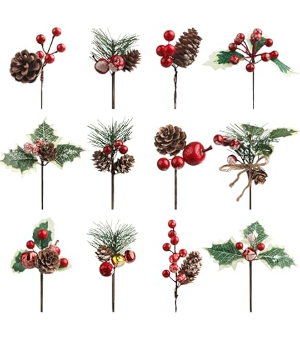 Gcroet 60 stuks witte bessen stengels simulatie witte bessen plectrums 9,9 cm hulst bessen stengels flexibele bessen stelen doe-het-zelf kerstkrans witte bessen plectrums voor kerstboom vaas vuller