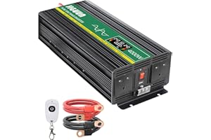 JIGUUN 4000W Pure Sine Wave Inverter DC 24V to 240V 230V AC with LCD Display,2 AC UK Outlets and 1 USB port-Wireless remote control-for RVs, trucks, camping, emergencies, etc. (4000W24V)