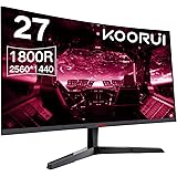 KOORUI QHD Curved 27 Inch Monitor, Fast VA Computer Gaming Monitor(2560 * 1440P, R1800, 144Hz, 1ms, DCI-P3 85%, DP+HDMI, Game