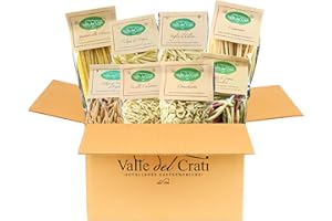 VALLE DEL CRATI ECCELLENZE GASTRONOMICHE DAL 1998 Pâtes artisanales italiennes 8 paquets de 500 g | Boîte de pâtes artisanales italiennes à base de semoule de blé dur | Différents formats Spaghetti, Fusilli, Orecchiette et autres | 8 paquets (4 kg)