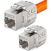 hb-digital 2x CAT 7 Keystone Module Jack RJ45 Connector 1000MHz 10Gbit/s Fully Shielded LSA CAT 5e/6/6a/7 Ethernet LAN Cable