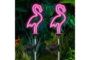 Yolispa Solar Lights Outdoor Garden, 2Pcs LED Flamingo Garden Decoration, Waterproof Solar Powered Garden Lights, Neon Flamingo Stake Lights for Pathway Yard Lawn