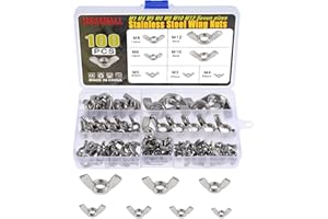 Hseamall Lot de 100 écrous en acier inoxydable M3 M4 M5 M6 M8 M10 Aile de papillon Écrous Assortiment kit pour outils de bricolage