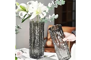 QEEYON Grande Vaso in Vetro, Realizzato a Mano con Cilindro in Vaso di Vetro Nero per Fiori e Composizioni Floreali per Centrotavola, Cucina, Ufficio, Matrimonio (30 x 10 cm)