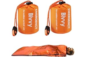 RHHGHY 2 Pcs Emergency Sleeping Bag with 2 pcs Reusable Survival Blanket, Lightweight Bivvy Bag with Survival Whistle, Shelter Blanket Bags, Thermal Bivy Sack for Camping, Hiking, Outdoor Use