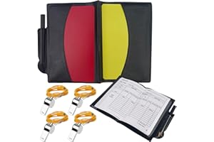 Chiluxendo Cartellini Arbitro Calcio Kit, 4 Fischietti Arbitro in Metallo, Taccuino Arbitro, Cartellini Rossi e Gialli con Fogli Portafogli, Set di Arbitri, per Gioco Calcio Scuola Sport